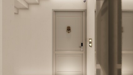 Elegant entry door with vintage Lion Head knocker and digital lock