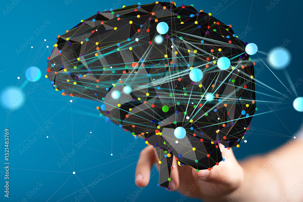 Aufkleber digital brain concept. ai, neural networks, data connections.