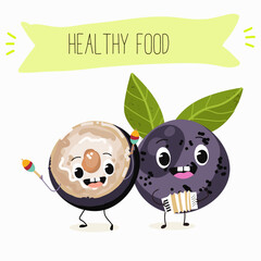 jaboticaba fruit cute funny cheerful characters. Vector hand drawn  illistration.