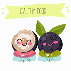 jaboticaba fruit cute funny cheerful characters. Vector hand drawn  illistration.