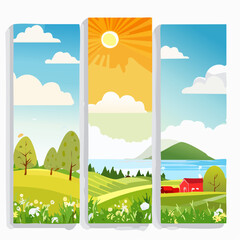 Obraz premium Vector set of social media stories design templates, backgrounds with copy space for text - summer backgrounds for banner, greeting card, poster