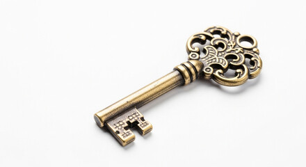 old key on white background
