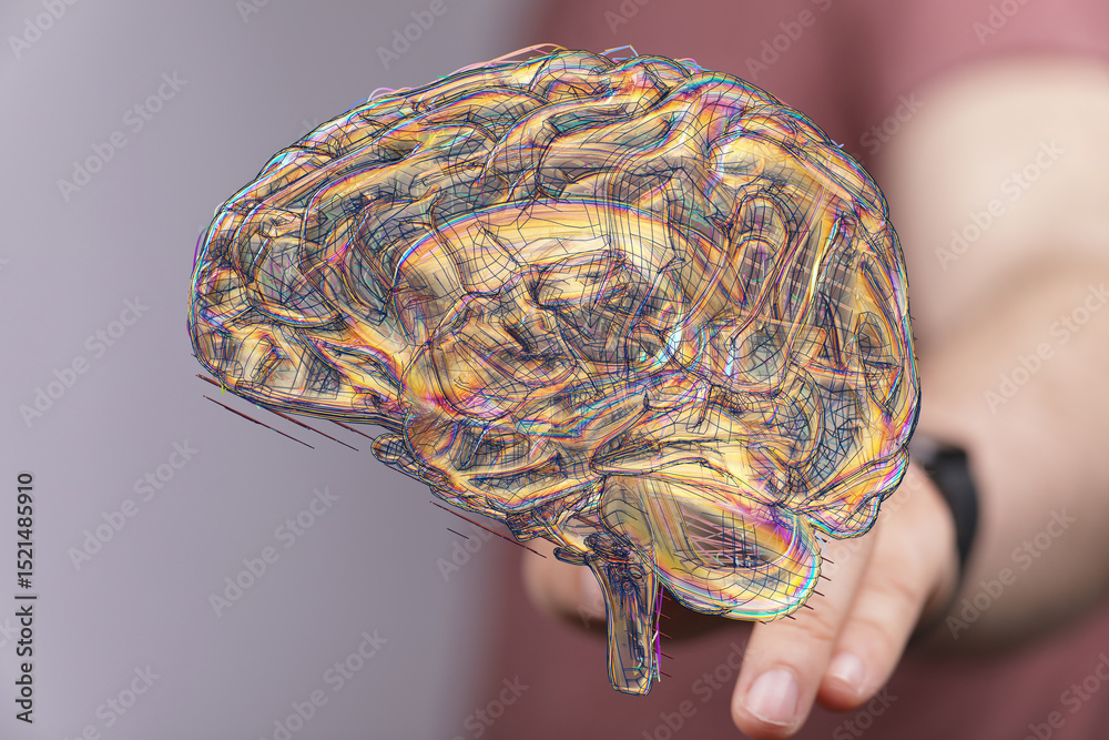 Poster abstract image of a human brain, showcasing its complex neural pathways. ideal for neuroscience, med