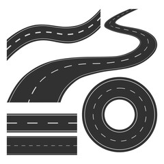 Fototapeta premium Road elements vector set, including straight way, curvy street, winding path and roundabout. Useful for maps, infographics, and layout design.