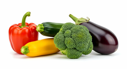 Colorful And Fresh Harvested Vegetables With Zucchini And Broccoli On White