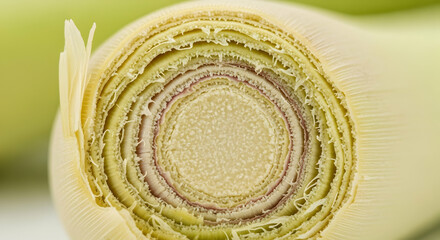Lemongrass Cross Section Displays Internal Layers with Light Green Hue