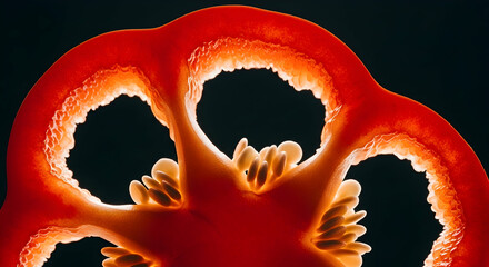 Striking Cross Section Of Fresh Red Bell Pepper Against A Dark Backdrop