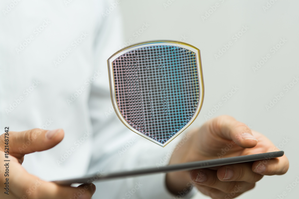 Poster Secure your data with robust online protection.  Digital shield concept.