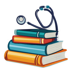 Stack of Medical Textbooks Topped With A Stethoscope Isolated Over White Background Depicting Education Healthcare and Medical Knowledge