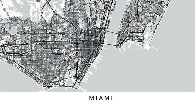 Miami city map design for urban planning and travel guides vector illustration