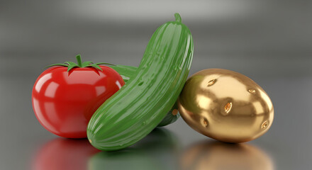 The Golden Potato With A Tomato And Cucumber Still Life Composition