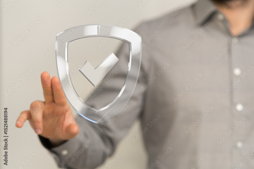 Poster Secure your data with this approved shield icon. Perfect for websites, presentations, and more.