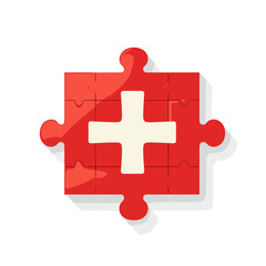 Obraz premium Swiss Flag Puzzle Illustration in Red and White with Interlocking Pieces on a White Background