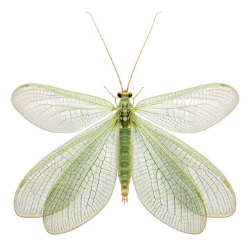Green Lacewing with delicate wings, cut out