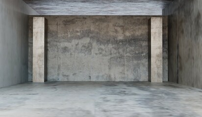 Cement wall room, industrial background, empty room, 3d illustration