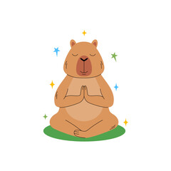 Capybara  in a meditative pose with its eyes closed and surrounded by colorful stars