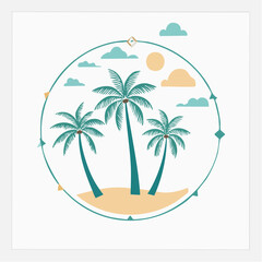Vector logo and print design templates, summer palms, tropical hand drawn illustrations, palm trees boho elements, grid patterns and prints with square elements for social media and posts, stationery