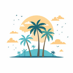 Vector logo and print design templates, summer palms, tropical hand drawn illustrations, palm trees boho elements, grid patterns and prints with square elements for social media and posts, stationery