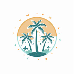 Vector logo and print design templates, summer palms, tropical hand drawn illustrations, palm trees boho elements, grid patterns and prints with square elements for social media and posts, stationery