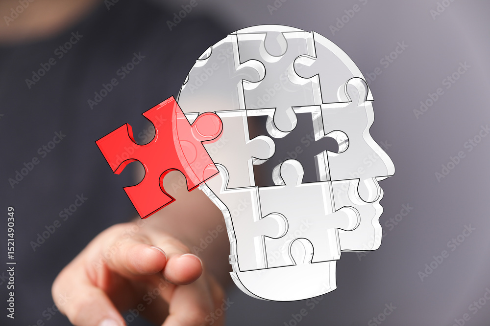 Poster Unlocking potential through cognitive understanding. Puzzle pieces represent mental processes.