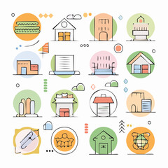 Png minimal geometric illustrations set - trendy abstract aesthetic linear compositions, prints, frames and graphic design elements