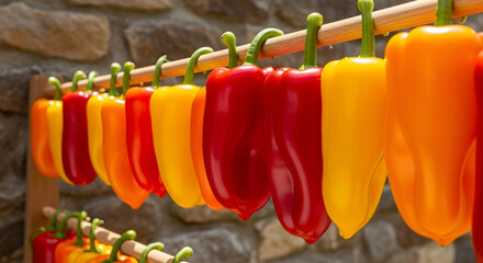 Colorful Display Of Freshly Harvested Sweet Peppers At Farmers Market