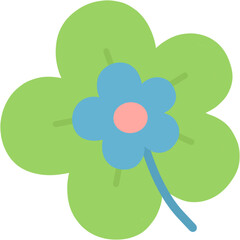 green clover leaf with blue flower isolated on white background