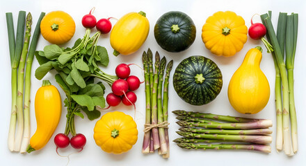 Fresh Harvest Arrangement Featuring Seasonal Vegetables On A White Background