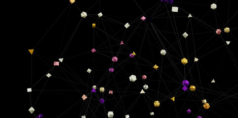 Stock photo of an abstract network visualization with interconnected geometric shapes. Ideal for technology, connection, and network concepts.