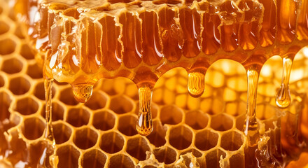Golden Honeycomb Drips Capturing the Essence of Natural Sweetness