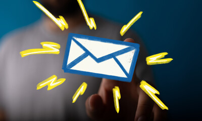 Hand holding digital email icon.  Fast, reliable email communication.