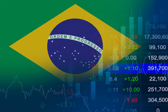 Brazil flag Stock market finance business, economy trend graph digital technology.