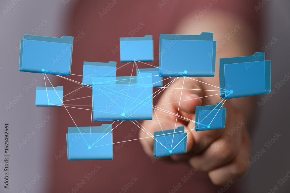 Leinwandbilder Abstract image of interconnected files, representing data network, digital storage, cloud computing, and file sharing.