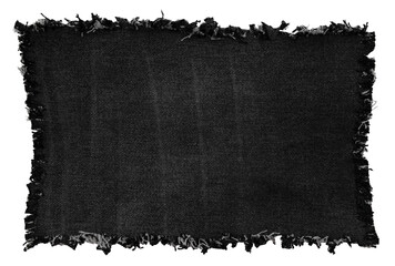 Piece of black torn denim on a white background. Denim texture