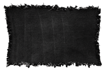 Piece of black torn denim on a white background. Denim texture