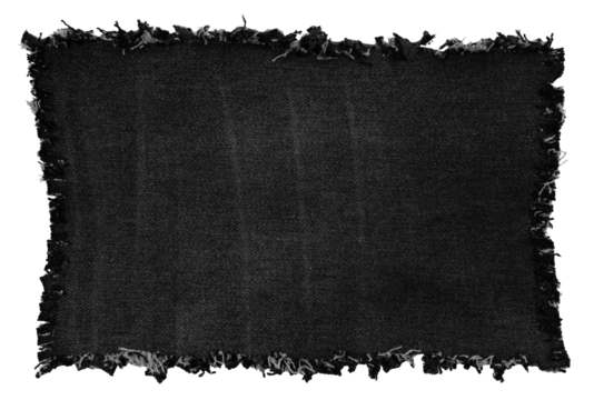 Piece of black torn denim on a white background. Denim texture
