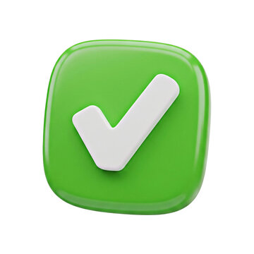 Green Check Mark Button 3D Icon in Cartoon Plastic Style &ndash; Minimal Isolated Design