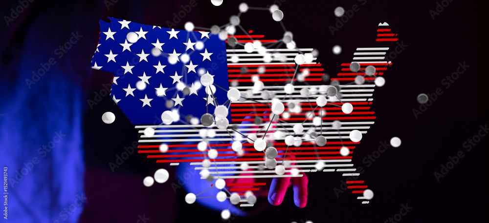 Poster abstract image of the usa map with network connections. perfect for technology, connectivity, and am