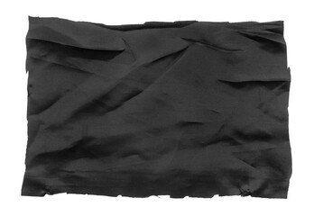 A piece of torn black fabric on a white background. Textile isolate