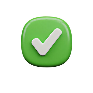 Green Check Mark Button 3D Icon in Cartoon Plastic Style &ndash; Minimal Isolated Design