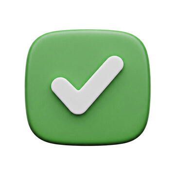 Green Check Mark Button 3D Icon in Cartoon Plastic Style &ndash; Minimal Isolated Design