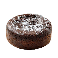 Delicious chocolate cake with a glossy surface and a sprinkle of powdered sugar on top, perfect for dessert lovers.