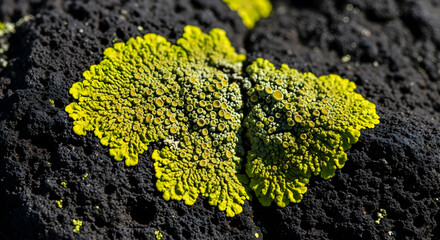 Intricate Green Lichen Growth On Volcanic Stone Rock Formation