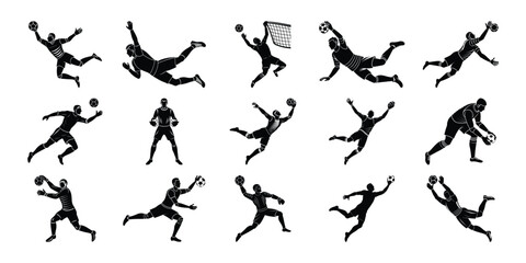 Football Dive and Fall Action Silhouette Set