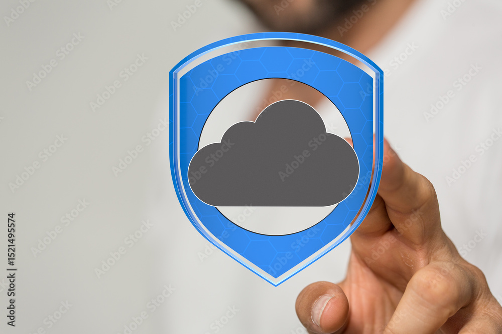 Poster Ensuring secure cloud storage and data protection.  Reliable cloud security solutions.