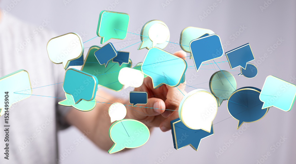 Fototapete Abstract image of interconnected speech bubbles, symbolizing global communication and networking.