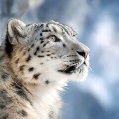 Obraz premium Majestic Snow Leopard Portrait with Soft Focus Background