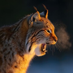 Obraz premium Majestic Lynx in Nature with Steam Exhaling in Cool Morning Light