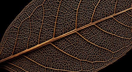 Detailed Veins And Texture Of A Dried Leaf On Black Background