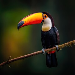 Vibrant Toucan Perched on Branch in Lush Green Forest Setting